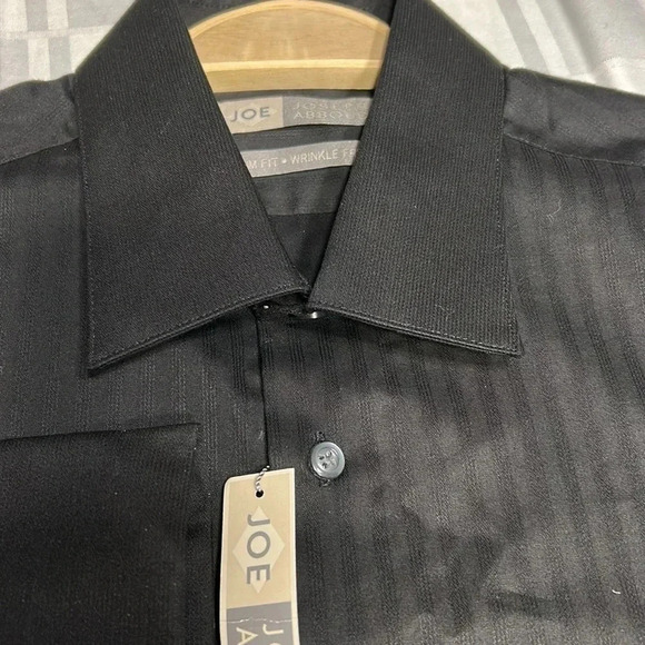 JOSEPH ABBOUD SLIM SOLID BLACK SHIRT WITH FRENCH CUFFS AND CUFFS LINKS - Picture 7 of 9